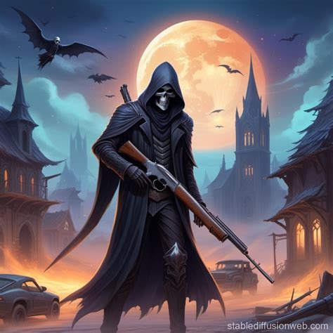 Grim Reaper With Shotguns In Post Apocalyptic Setting Stable