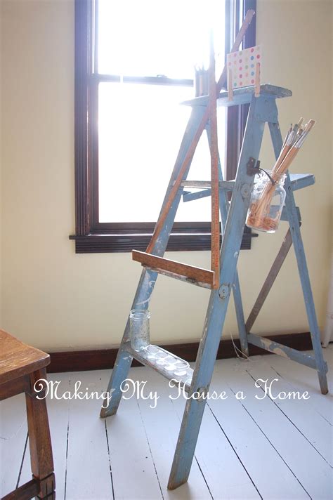 A Ladder Turned Easel Art Studio At Home Diy Easel Art Easel