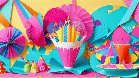 Premium AI Image | Fun and colorful birthday decoration in paper cut style