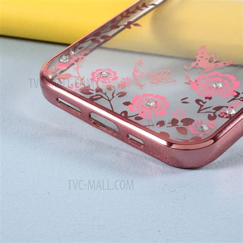 Floral Pattern Printed Electroplated Rhinestone TPU Case for iPhone 12 ...