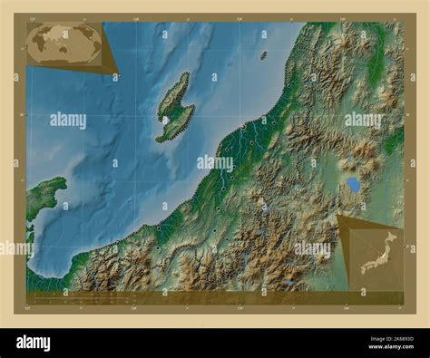 Niigata Prefecture Of Japan Colored Elevation Map With Lakes And