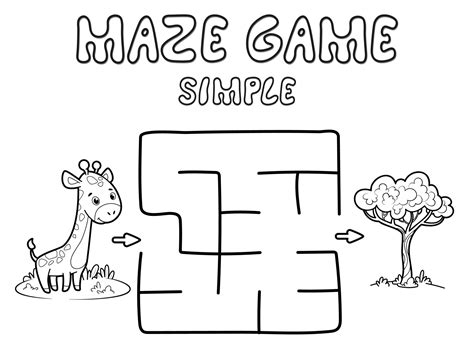 Simple Maze puzzle game for children. Outline simple maze or labyrinth game with giraffe ...