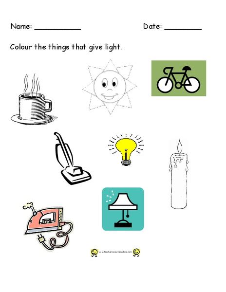 Sources Of Light Worksheet For Grade 1