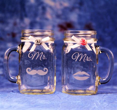 Mr Mrs Mason Jar Mugs Glass Etching Supplies Superstore