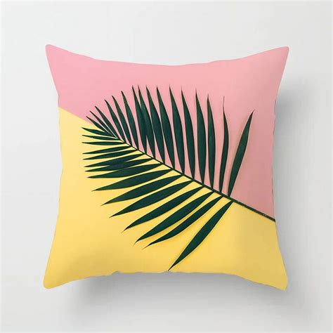 Nordic Style Pink Tropical Leaves Pillow Cover Sofa Cushion Geometric