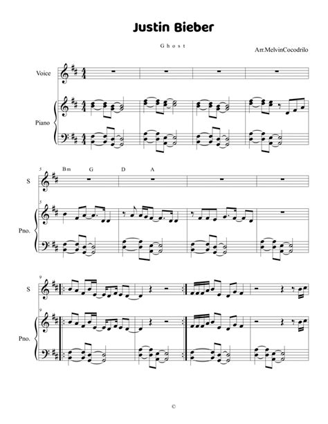 Ghost Arr Melvincocodrilo Par Justin Bieber Partitions Pour Piano Facile Sur Sheet Music Direct