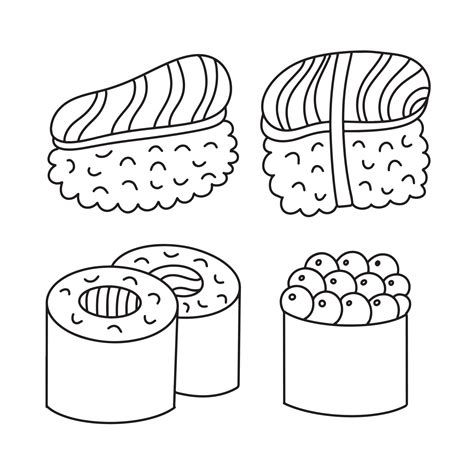 Conjunto De Rabiscos Desenhados M O De Sushi Desenho De Contorno