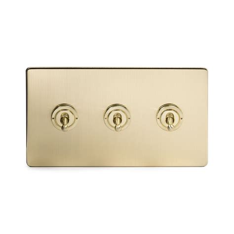 Soho Lighting Brushed Brass 3 Gang 20 Amp Intermediate Toggle Switch Screwless Elesi