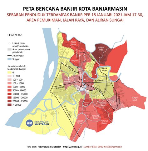 Peta Sebaran Warga Kota Banjarmasin Terdampak Banjir Aliran Sungai Dan