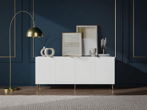 Credenza Con 4 Ante In MDF E Acciaio Bianco E Dorato YESINIA