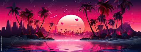 Love Island Cartoon Illustration With Neon Light Stock Illustration