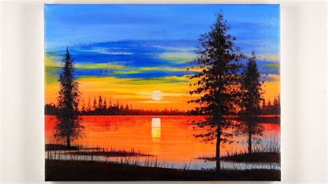 Sunset On The Lake Acrylic Painting Sunset Landscape Painting YouTube