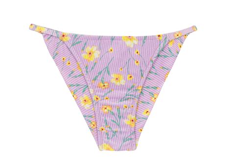 Textured Pastel Floral Cheeky Bikini Bottom With Thin Sides Bottom