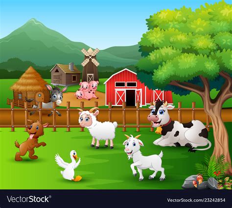 Farm scenes with different animals in the farmyard