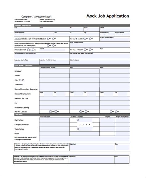 Free Sample Job Application Forms In Pdf Ms Word