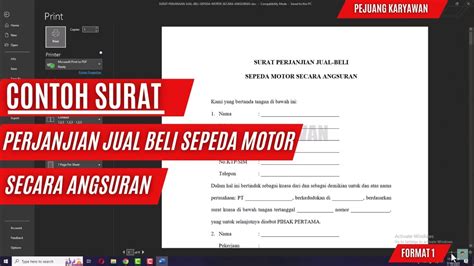 CONTOH SURAT PERJANJIAN JUAL BELI SEPEDA MOTOR SECARA ANGSURAN Format 1