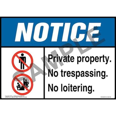 Notice Private Property No Trespassing Or Loitering Sign With Icons