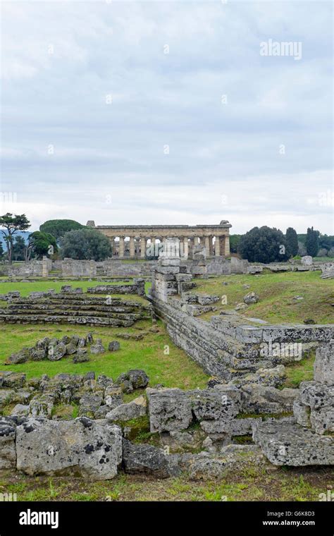 Italy Campania Paestum Agora Meeting Place And View To Basilica