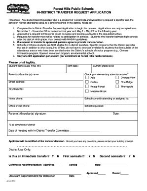 Fillable Online In District Transfer Request Application Fax Email