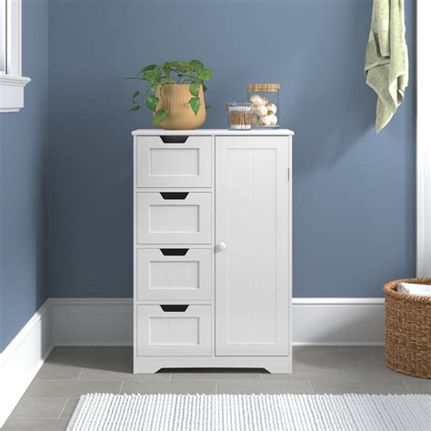 Homfa 4 Drawer Storage Cabinet, Wooden Cupboard Linen Bathroom Cabinet ...