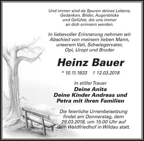 Traueranzeigen Von Heinz Bauer Trauer Anzeigen De