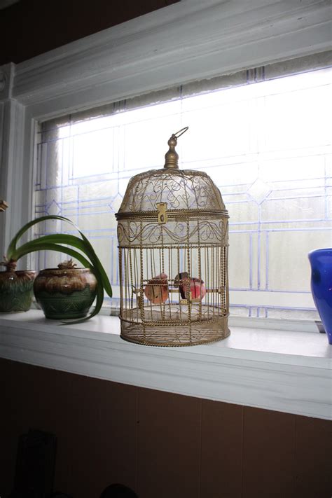 Large Vintage Ornate Brass Bird Cage