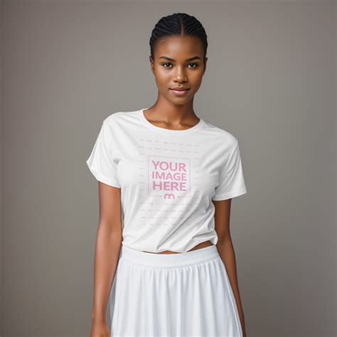 Round Collar Crop Top Mockup Generator With Black Teen Model Mediamodifier