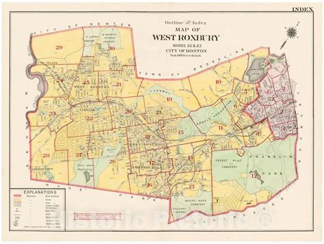 Historic Map West Roxbury Jamaica Plain Roslindale 1905 Vintage