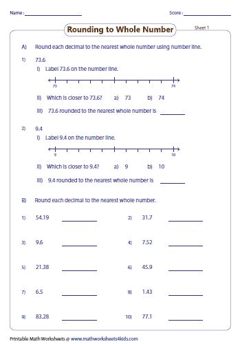 Rounding Decimals Worksheets