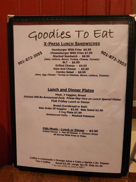 Menu at Goodies to Eat restaurant, Millington