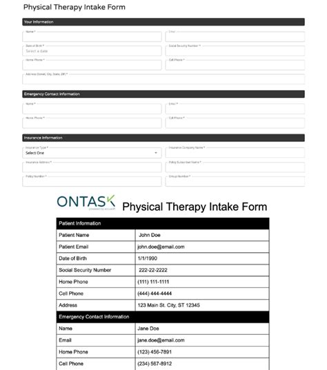 Physical Therapy Intake Form Template Ontask