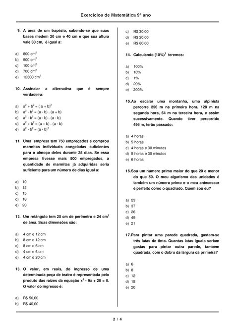 Matem Tica Ano Gabarito Atividades Exerc Cios Provas Avalia Es