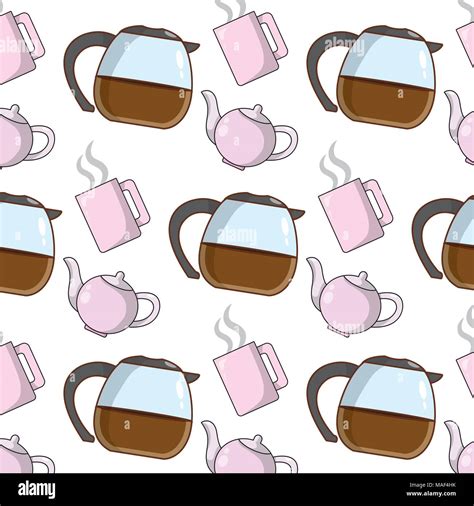 Coffee Jar With Hot Cup And Teapot Background Vector Illustration Stock Vector Image Art Alamy