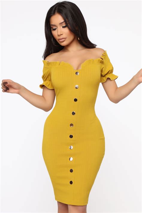 Bailey Button Front Midi Dress Mustard Fashion Nova