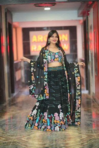 Black Color Premium Georgette Floral Sequencial Embroidery Work Lehenga