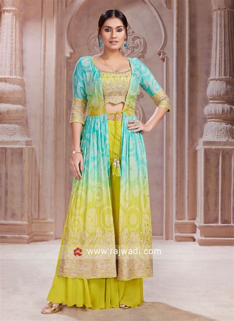 Neon Green Palazzo Suit With Embroidered Naira Cut Jacket Neon