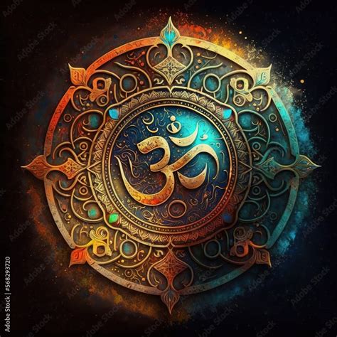 Generative AI OM Bright Hindu Symbolism Handmade Art Of The Cosmic