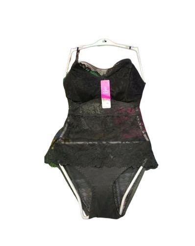 Babydoll Lingerie Set Lace Fabric Th Coverage Plunge Neck Black Color Skin Friendly