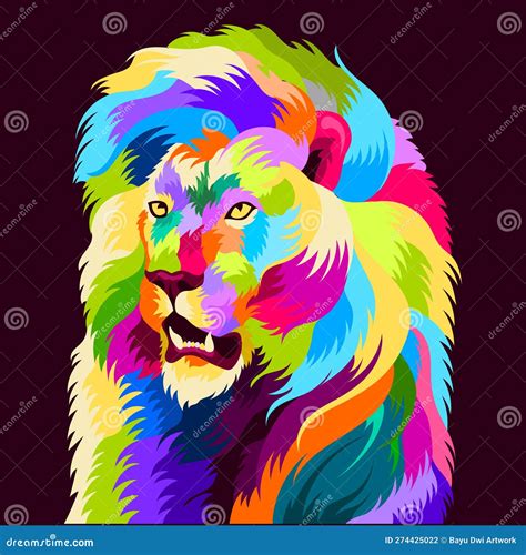 Illustration Colorful Lion Head With Pop Art Style Stock Vector