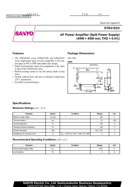 STK4182 Datasheet PDF文件下载 芯片资料查询 维库电子市场网