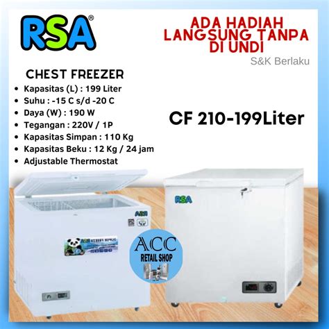 Jual RSA CHEST FREEZER CF 210 BOX PEMBEKU Shopee Indonesia