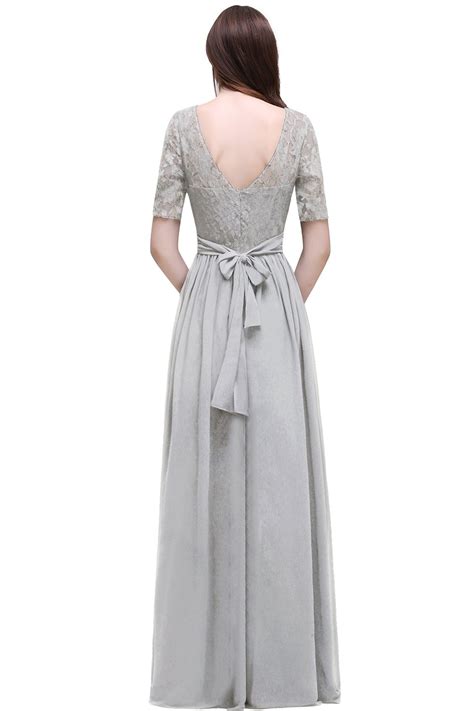 Women Lace Chiffon Evening Cocktail Dresses Sleeves For Bridesmaid