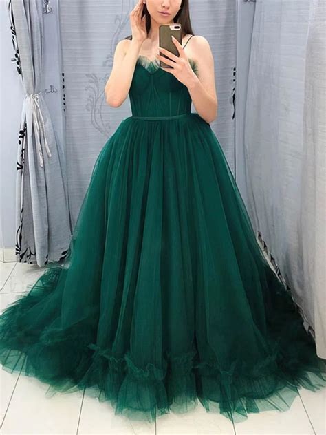 Princess Sweetheart Tulle Sweep Train Prom Dresses With Sashes