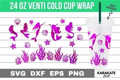 Mermaid 24 Oz Venti Cup Wrap SVG Graphic By KARAKATE Creative Fabrica