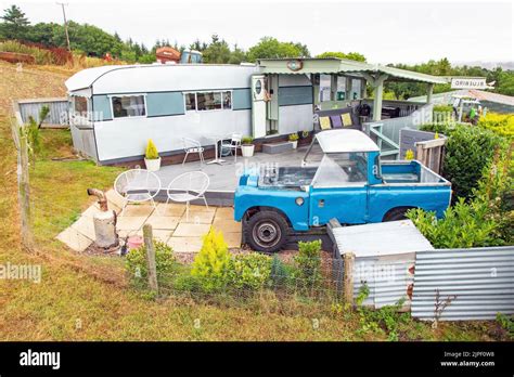 Land Rover Hot Tub Bluebird Caravan High Bickington North Devon England United Kingdom