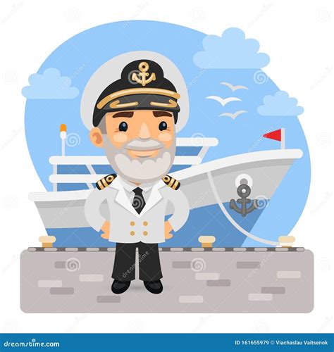 Cartoon Captain With Ship Stock Vector Illustration Of Ocean 161655979