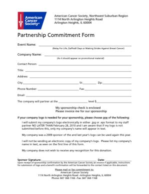 Fillable Online Relay Acsevents Partnership Commitment Form Relay For