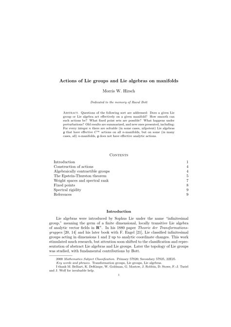 Pdf Actions Of Lie Groups And Lie Algebras On Manifolds