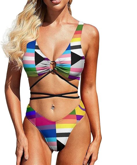 Conjunto De Bikini De Pierna Alta Con Cordones Y Tiras Para Mujer