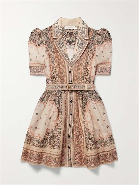 Zimmermann Matchmaker Belted Paisley Print Linen And Silk Blend Mini